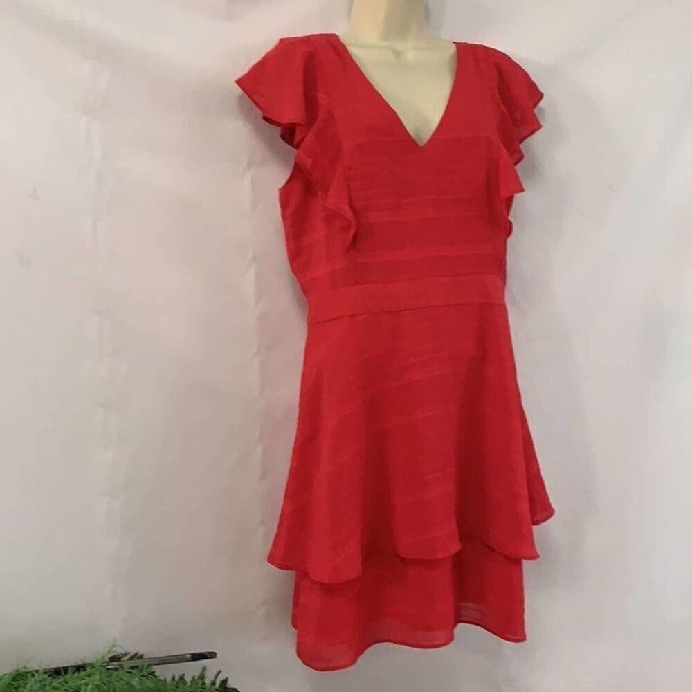 NWT PARKER RUFFLE V NECK HIBISCUS MINI DRESS SZ M‎ - Picture 3 of 8